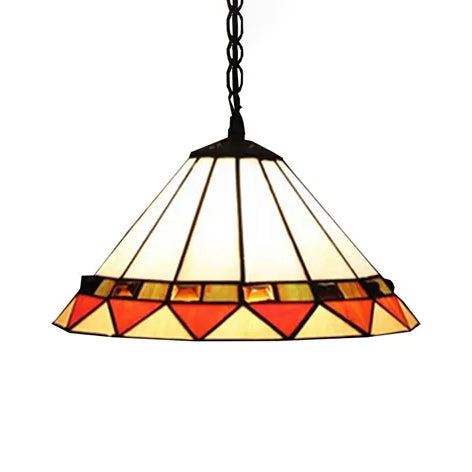 Handcrafted Tiffany-Style Suspension Lamp With Fish Tail And Gem Design In Beige / Triangle B