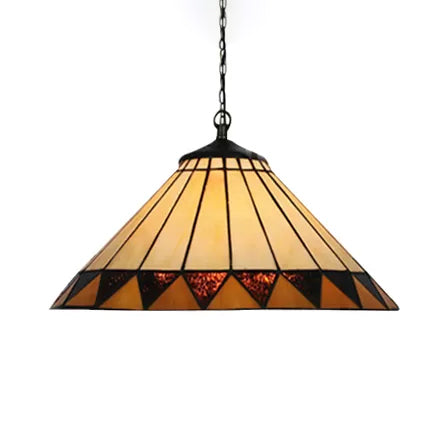 Handcrafted Tiffany-Style 2-Headed Suspension Lamp with Fish Tail, Gem, and Triangle Art Glass in Beige