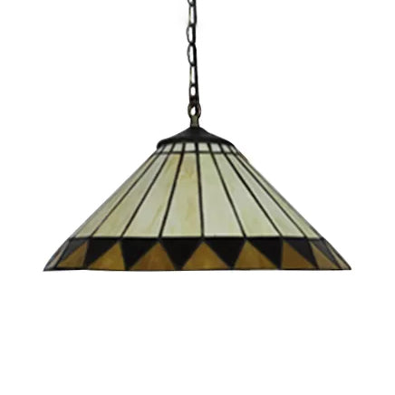 Handcrafted Tiffany-Style 2-Headed Suspension Lamp with Fish Tail, Gem, and Triangle Art Glass in Beige