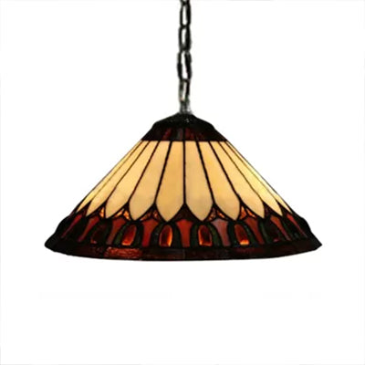 Handcrafted Tiffany-Style 2-Headed Suspension Lamp with Fish Tail, Gem, and Triangle Art Glass in Beige