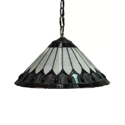 Handcrafted Tiffany-Style 2-Headed Suspension Lamp with Fish Tail, Gem, and Triangle Art Glass in Beige