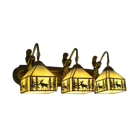 Rustic Glass Wall Sconce - Forest Deer Design Beige Ideal For Restaurants