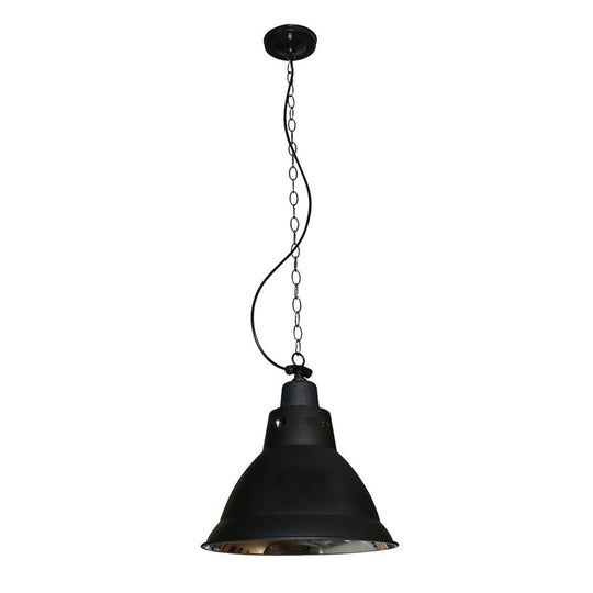 Farmhouse Black Metal Dome Pendant Light with Chain - 12" W