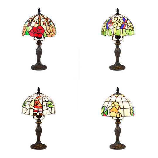 Vibrant Tiffany Rustic Stained Glass Desk Lamp With Floral And Seasonal Patterns - Perfect For Study