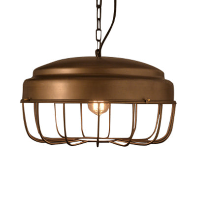 Satin Bronze Barn Pendant Light - Vintage Metal With Wire Guard Kitchen Ceiling Hanging