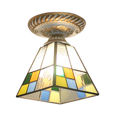 Craftsman Tiffany Ceiling Mount Light - Multi-Colored 1-Light Fixture for Hallway