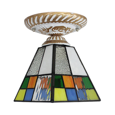 Craftsman Tiffany Ceiling Mount Light - Multi-Colored 1-Light Fixture for Hallway