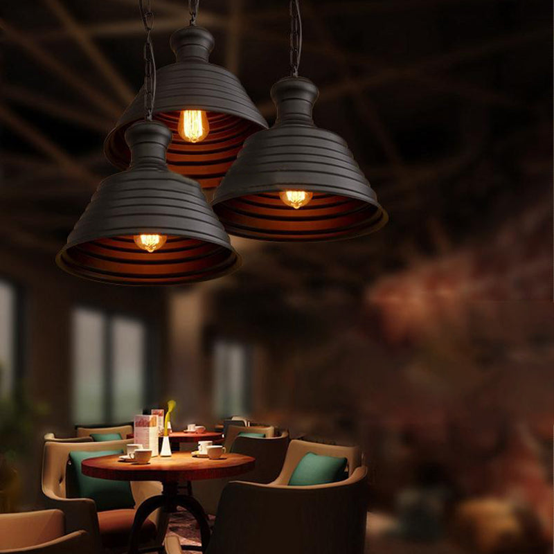 Bronze Finish Bell Hanging Light With Ribbed Design - Industrial Metal Pendant Lamp For Restaurants