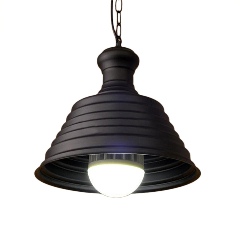 Industrial Metal 1-Light Bell Hanging Pendant Lamp with Ribbed Design & Bronze Finish - Ideal for Restaurants