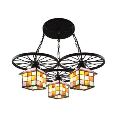 Tiffany Creative Suspension Light: Wheel House Stained Glass Chandelier (3 Lights) - Ideal for Hotels