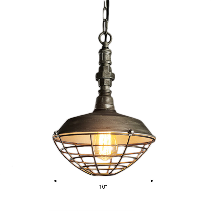 Barn Hanging Light: Rustic Loft Pendant Lamp with Wire Guard Shade and Bronze Finish