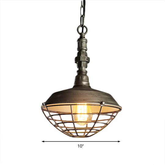 Barn Hanging Light: Rustic Loft Pendant Lamp with Wire Guard Shade and Bronze Finish