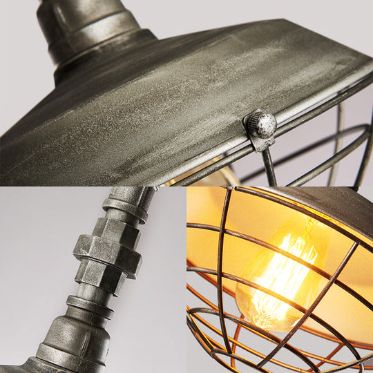 Barn Hanging Light: Rustic Loft Pendant Lamp with Wire Guard Shade and Bronze Finish