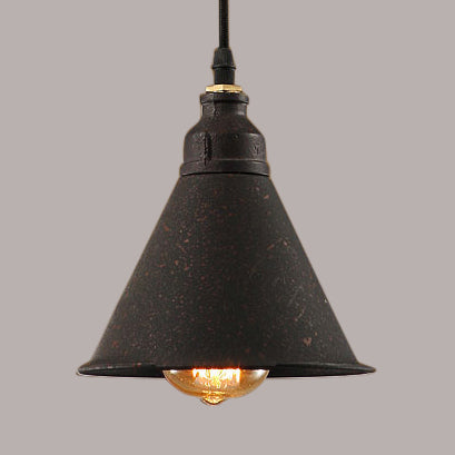 Antique Style Iron 1-Light Conical Pendant: Dark Rust Hanging Ceiling Light for Dining Room