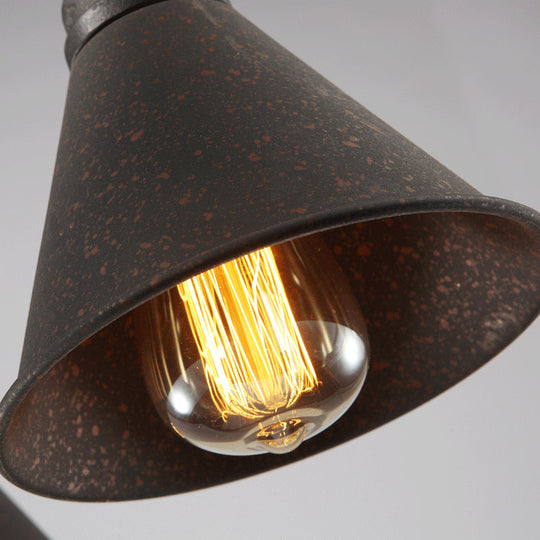 Antique Style Iron 1-Light Conical Pendant: Dark Rust Hanging Ceiling Light for Dining Room