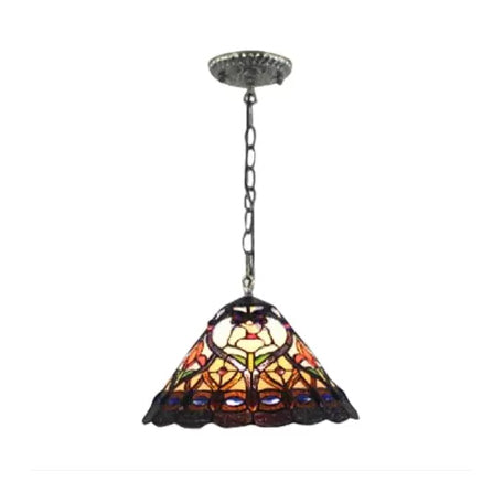 Tiffany Floral Pendant Light in Aged Brass- Adjustable, Stained Glass Lamp for the Ceiling or Dining Table