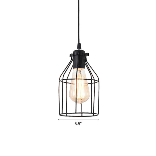 Black Birdcage Pendant Ceiling Light - Loft Style Metal Hanging Light Fixture