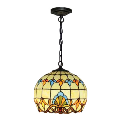 Victorian Globe Pendant Light: Stained Glass, 1-Light, Hanging with Chain