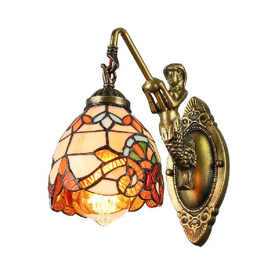 Victorian Tiffany Stained Glass Sconce Lighting With Mermaid - Bell Wall Light