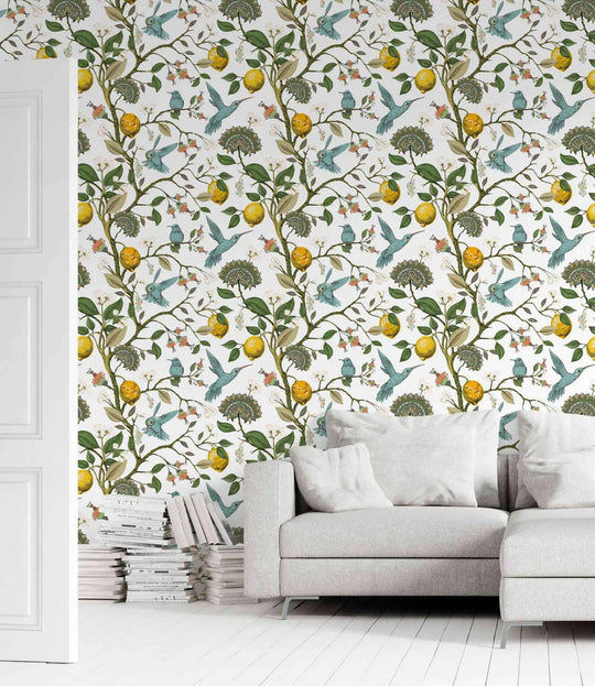 Eleanor's Hummingbird with Lemon Branch Wallpaper - Scandinavian Design