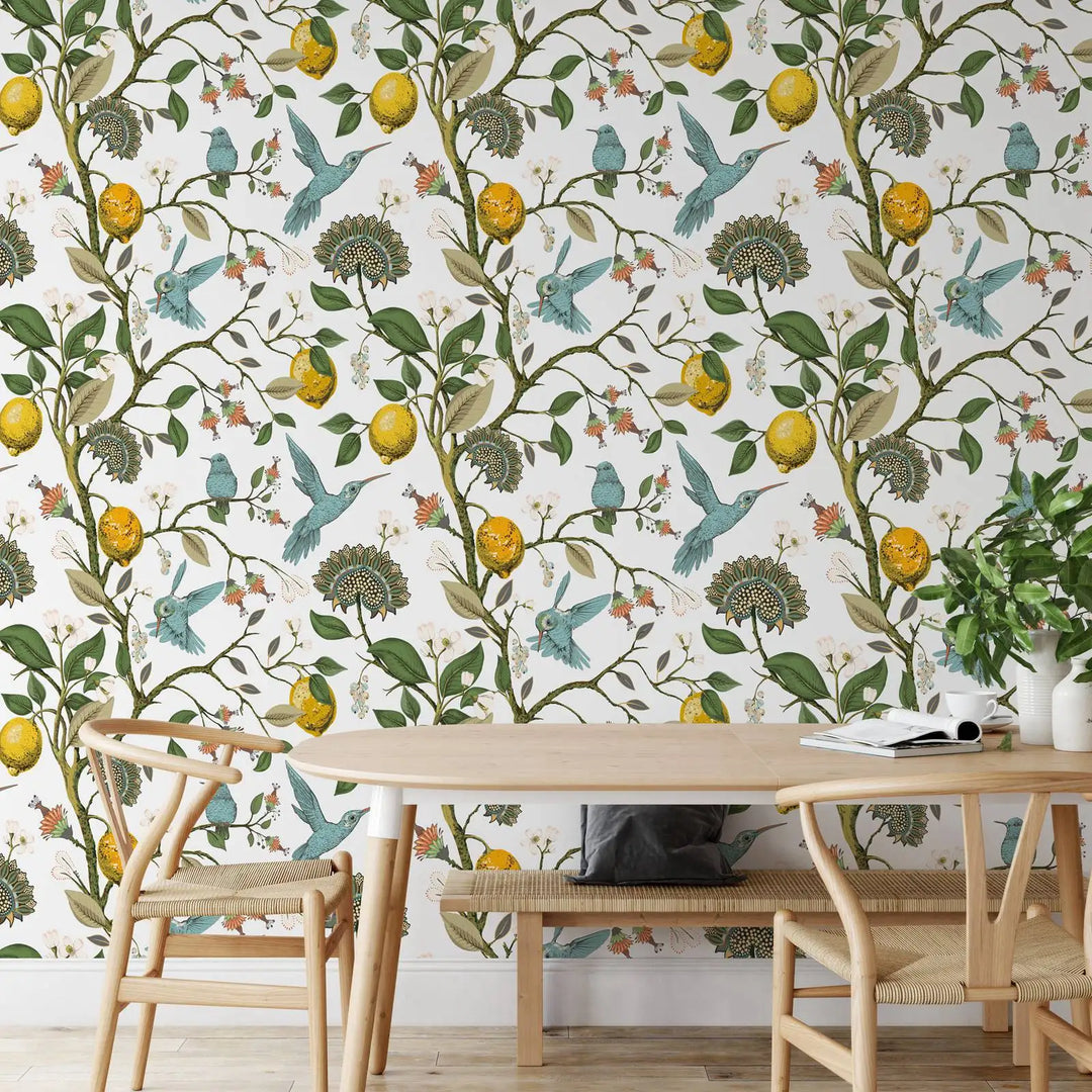 Eleanor's Hummingbird with Lemon Branch Wallpaper - Scandinavian Design