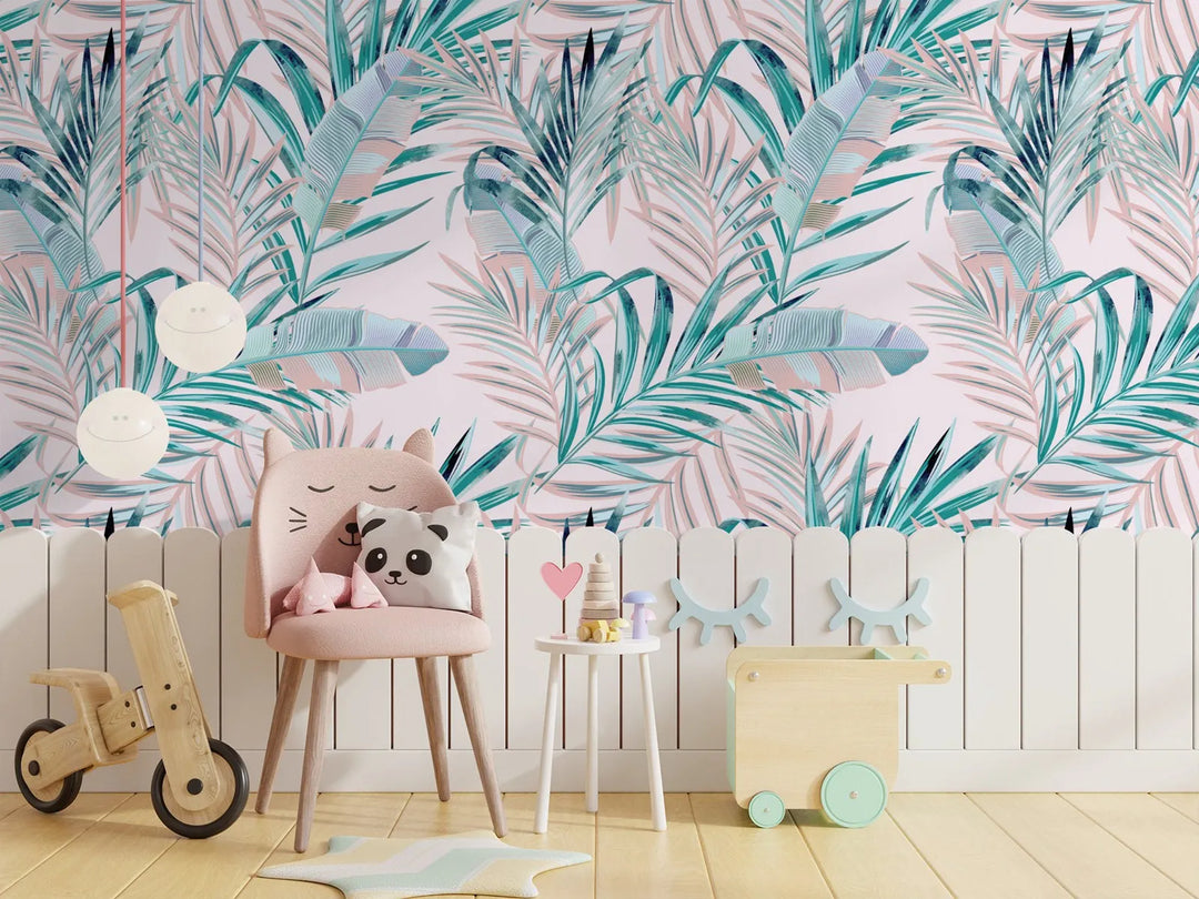 Lily's Soft Pink Tropical Leaves Wallpaper