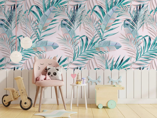 Lily's Soft Pink Tropical Leaves Wallpaper