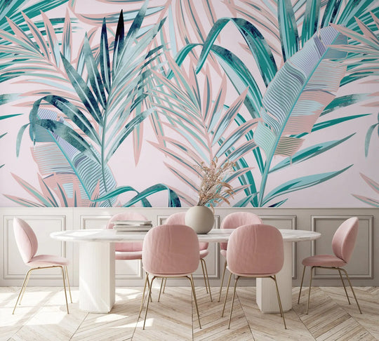 Lily's Soft Pink Tropical Leaves Wallpaper