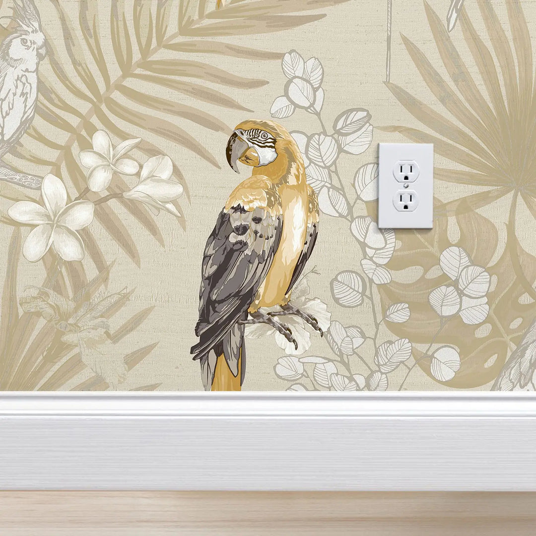 Chloe's Peel and Stick Wallpaper - Botanica Tropical Parrot Yellow Black Galerie Wallpaper