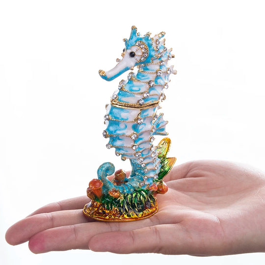 Alma H&D Trinket Box Crystal Bejeweled Enamelled Seahorse Jewelry Ring Holder