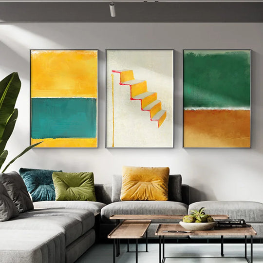 Willa Abstract Yellow and Green Wall Art Poster Prints