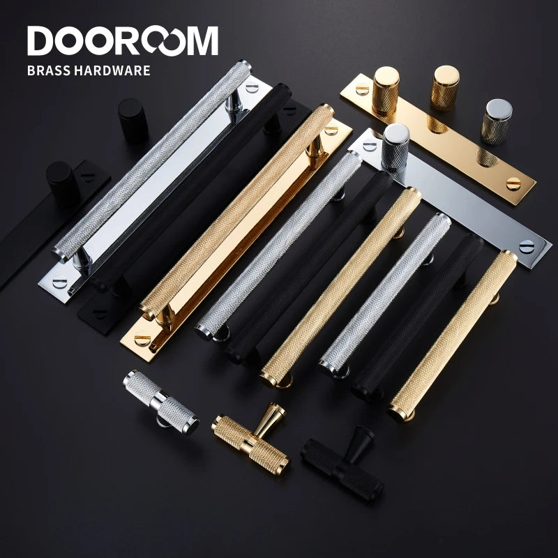 Dooroom Brass Furniture Handles Knurling Gold Black Modern Wardrobe Cabinet Dresser Cupboard Drawer Pulls Knobs bar Knurled