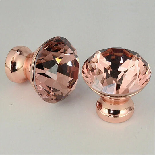 Kendra Furniture with Rose Gold Diamond-Shaped Crystal Drawer Knobs and Handles