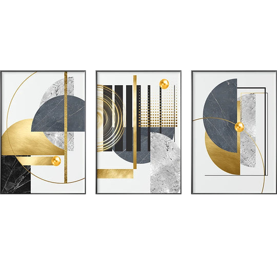 Tessa Modern Golden Abstract Geometric Art Canvas Print