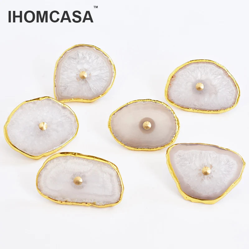 Violeta IHOMCASA Luxurious Brass Crystal Furniture Door Handles Wardrobe Cupboard Cabinet Knob Drawer Pull Natural Agate Stone Nordic