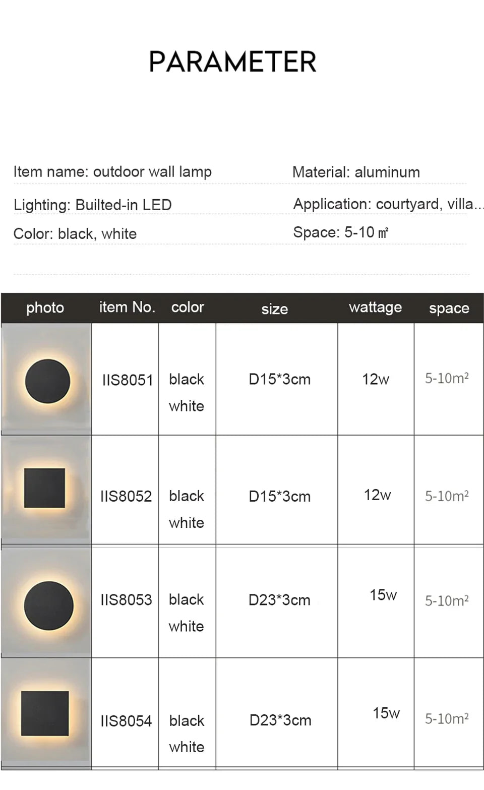 Modern IP65 Waterproof Outdoor LED Wall Lamp Aluminum Round Squar Wall Light Garden Porch Sconce Light 96V 220V Sconce Luminaire