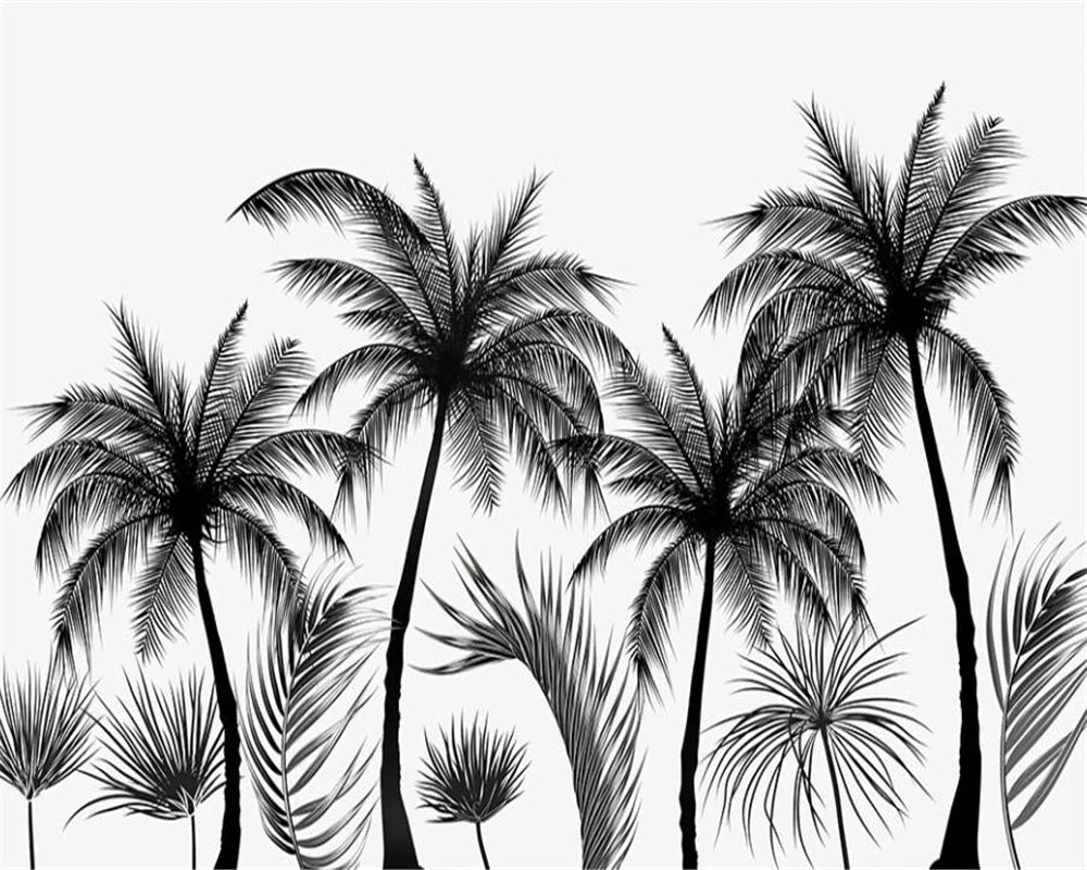 Sophia's Custom Wallpaper Murals: Black and White Tropical Rainforest Coconut Tree