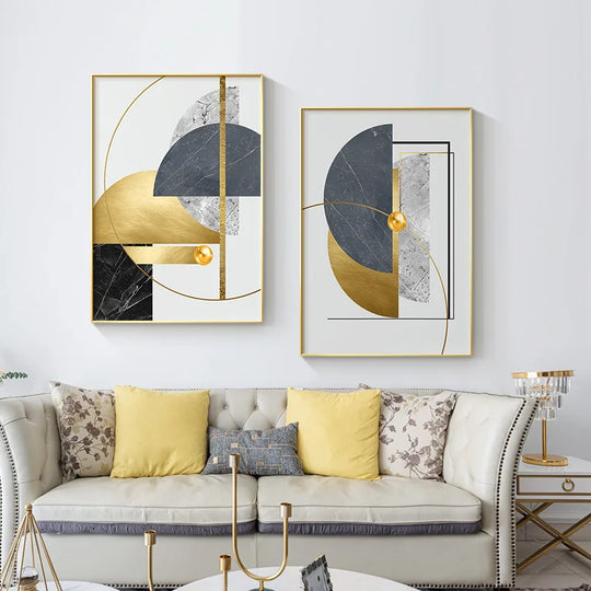 Tessa Modern Golden Abstract Geometric Art Canvas Print