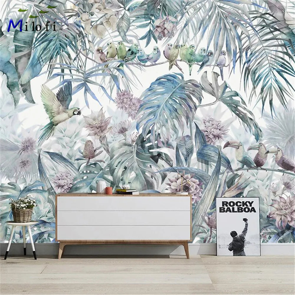 Mia's Milofi Nordic Wallpaper: Tropical Rainforest Flowers and Birds