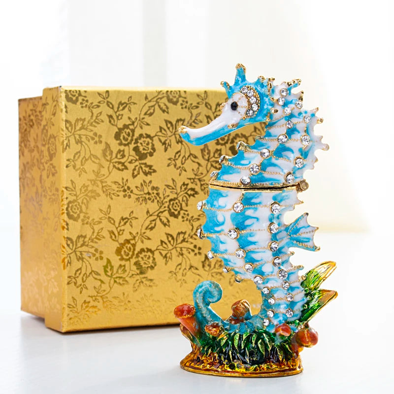 Alma H&D Trinket Box Crystal Bejeweled Enamelled Seahorse Jewelry Ring Holder