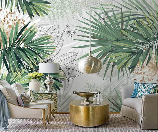 Eleanor's Custom Wallpaper Mural: Nordic Hand-Painted Tropical Plants