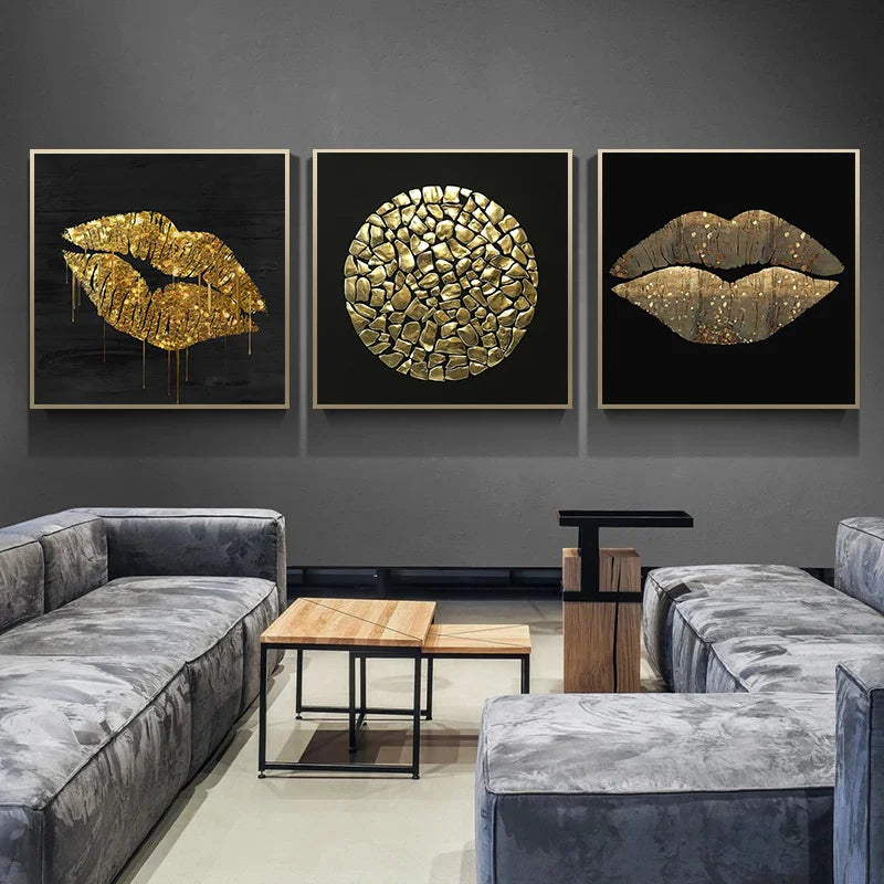 Luna's Abstract Gold Luxury Art Painting Vintage Canvas Poster: Elevate Your Home Decor