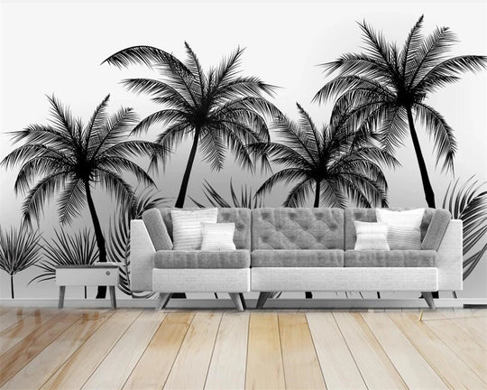 Sophia's Custom Wallpaper Murals: Black and White Tropical Rainforest Coconut Tree