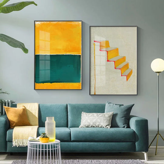 Willa Abstract Yellow and Green Wall Art Poster Prints