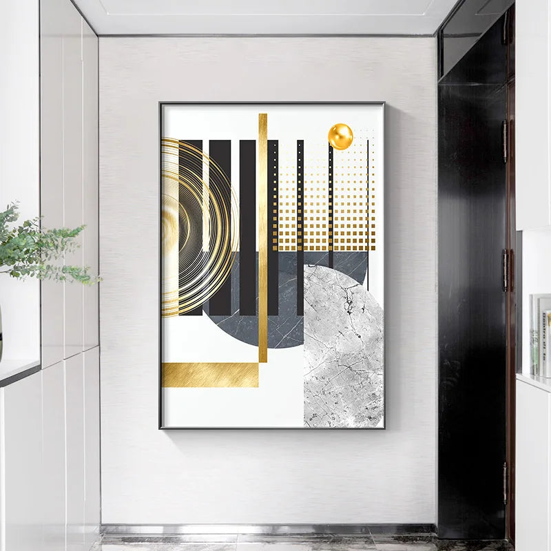 Tessa Modern Golden Abstract Geometric Art Canvas Print