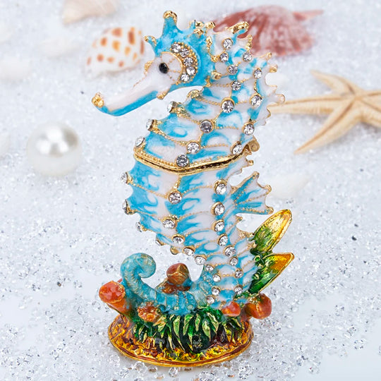 Alma H&D Trinket Box Crystal Bejeweled Enamelled Seahorse Jewelry Ring Holder