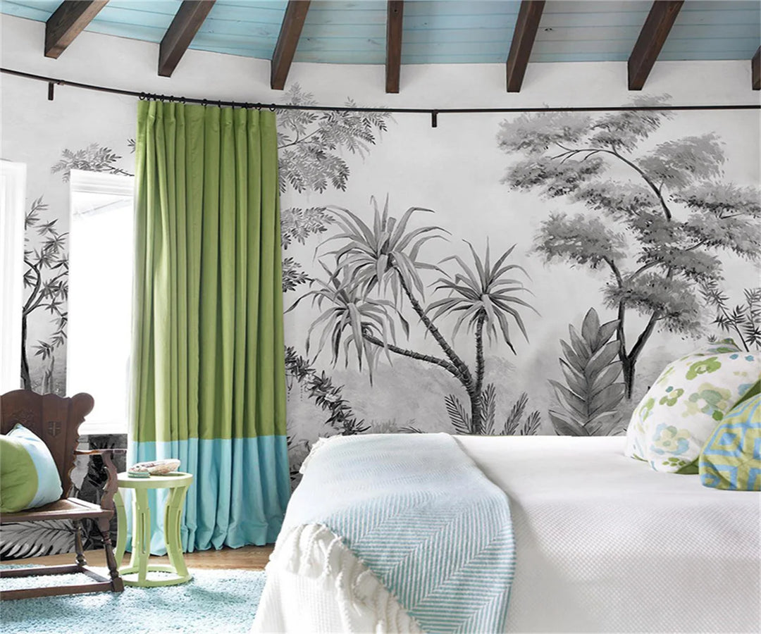 Penelope'S Custom Black and White Tropical Rainforest Plant Wallpaper: Bring Nature Indoors