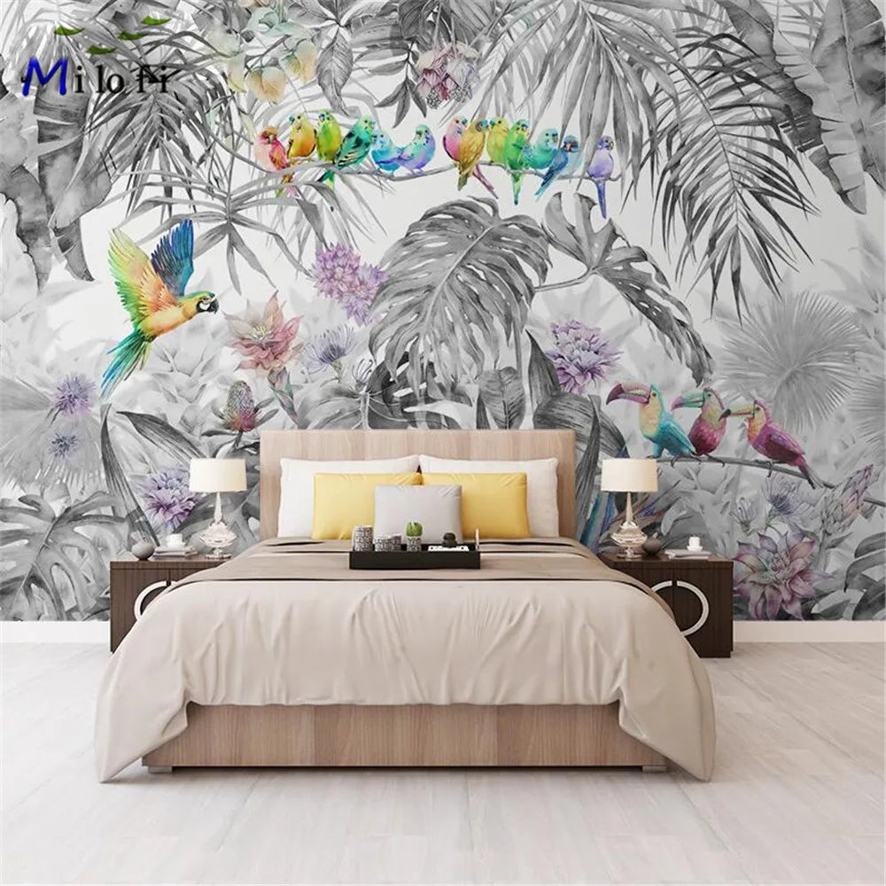 Mia's Milofi Nordic Wallpaper: Tropical Rainforest Flowers and Birds