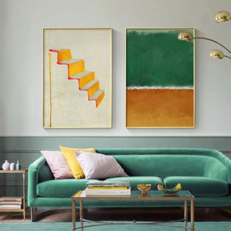 Willa Abstract Yellow and Green Wall Art Poster Prints