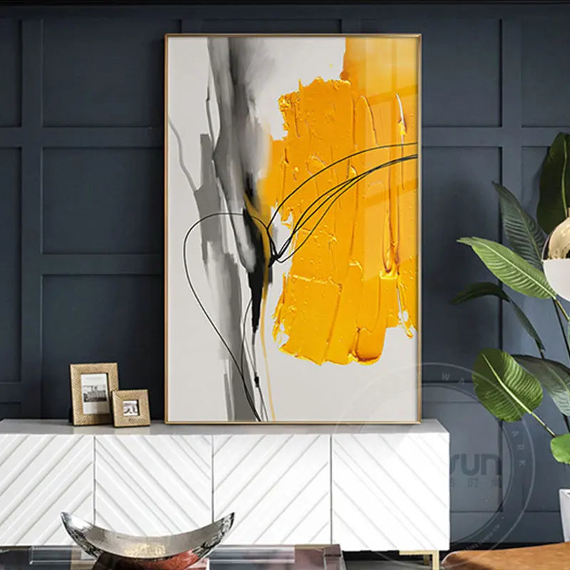 Zhuri Abstract Yellow Wall Art Painting Texture Canvas Poster